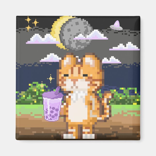 Katze trinken Boba Tea Alien Eclipse Magnet (Vorne)