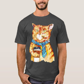 Katze trinken Kaffee Malerei Küche T-Shirt