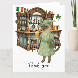 Katze trinkt Bier in Irish Pub Dankeskarte