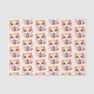 Katze trinkt Boba Niedliche Blase Tee Seidenpapier