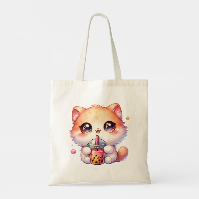 Katze trinkt Boba Niedliche Blase Tee Tragetasche (Rückseite)