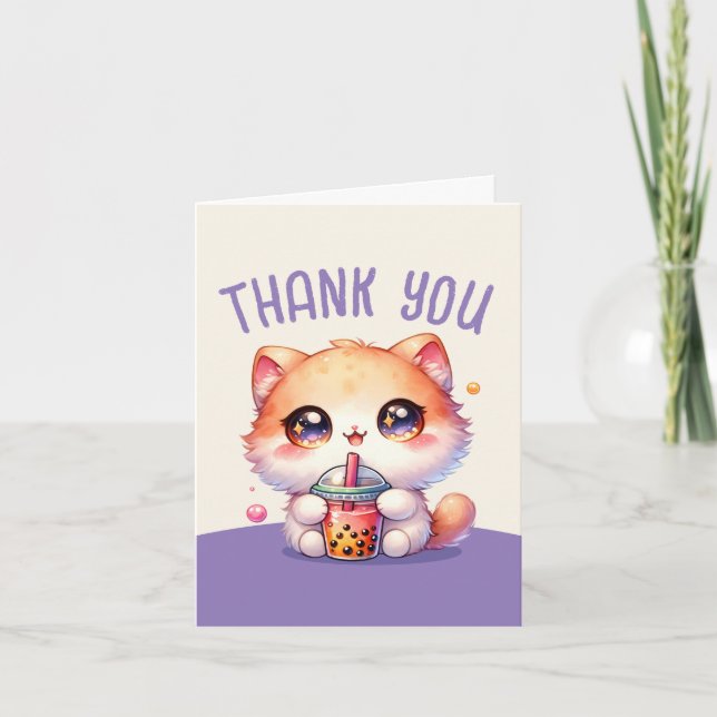 Katze trinkt Boba Niedlichen Blase Tee Dankeschön  Dankeskarte (Vorderseite)