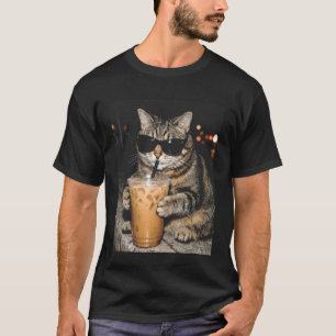 Katze trinkt Eiskaffee Lustiges Katzen-Meme T-Shirt