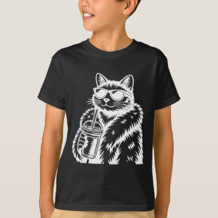 Katze trinkt Eiskaffee Lustiges Tier Meme T-Shirt
