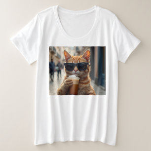 Katze trinkt Kaffee auf einer Straße Große Größe T-Shirt