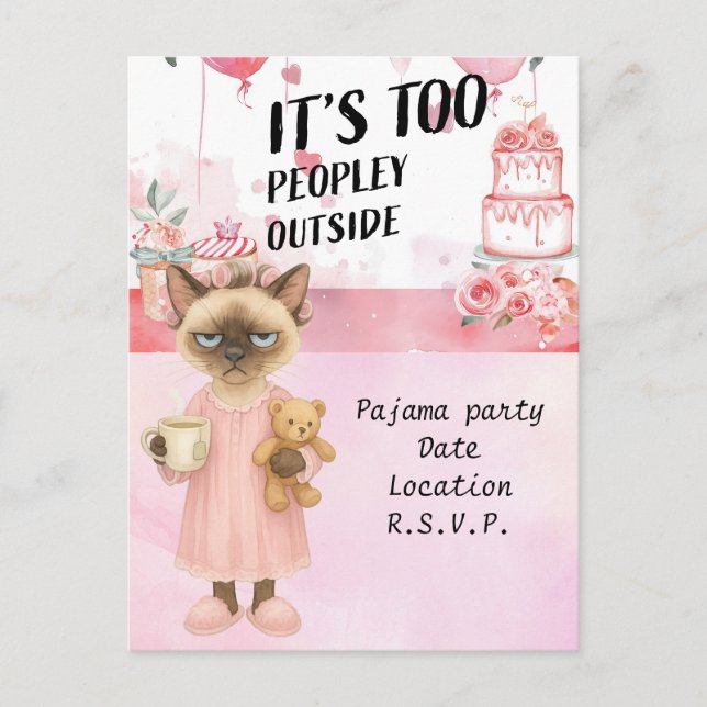 Katze trinkt Kaffee Pajama Party Postkarte (Vorderseite)