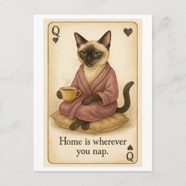 Katze trinkt Kaffee Postkarte (Vorderseite)