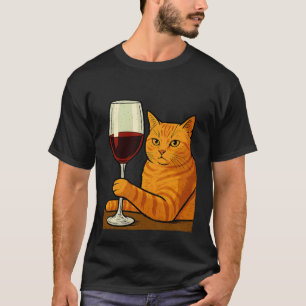 Katze trinkt Wein Lustiger Katzenliebhaber Feline T-Shirt