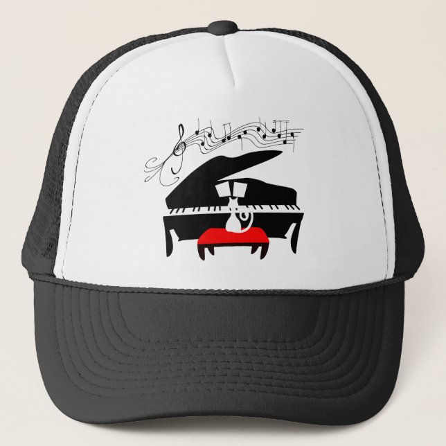 Katze u. Klavier Truckerkappe (Vorderseite)