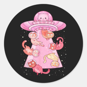 Katze UFO Cute Lustige Katze Kawaii Weltraum Pink Runder Aufkleber