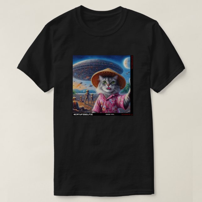 Katze UFO Selfie: Geschenk vom Kitten #02 T-Shirt (Design vorne)