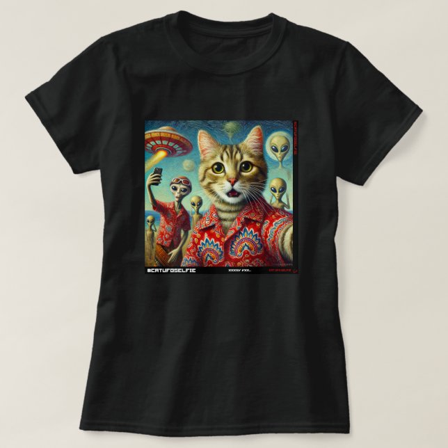Katze UFO Selfie: Geschenk vom Kitten #08 T-Shirt (Design vorne)