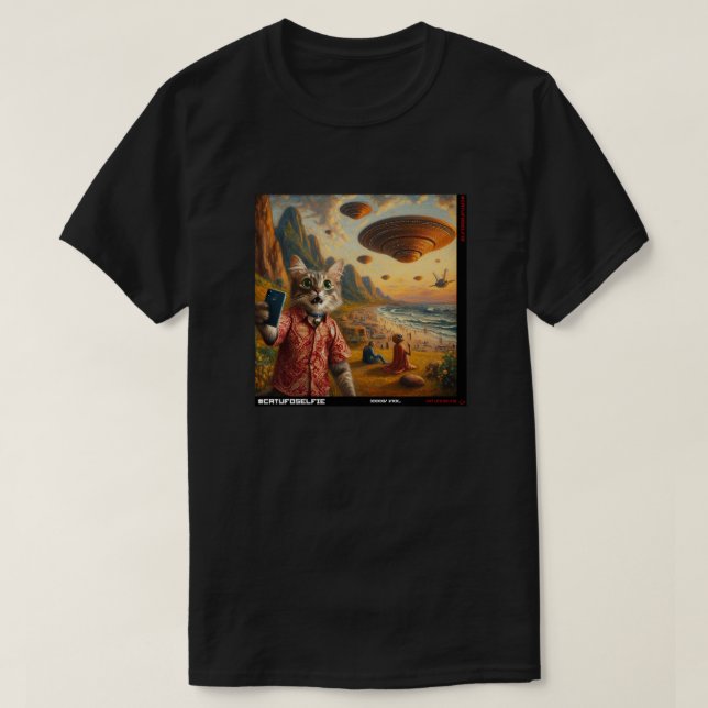 Katze UFO Selfie: Geschenk vom Kitten #09 T-Shirt (Design vorne)