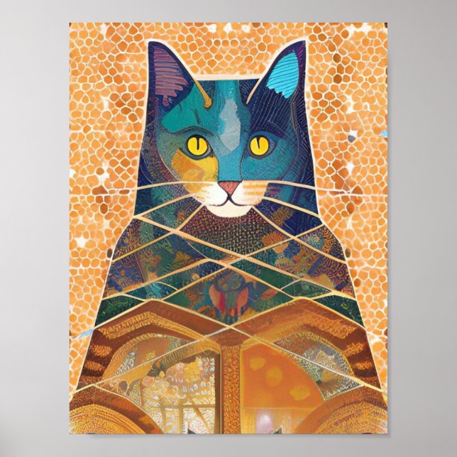 Katze und abstraktes Marokkanmosaik Poster (Vorne)