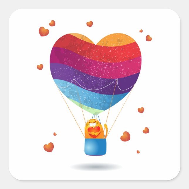 Katze und Ballon der Liebe Quadratischer Aufkleber (Vorderseite)