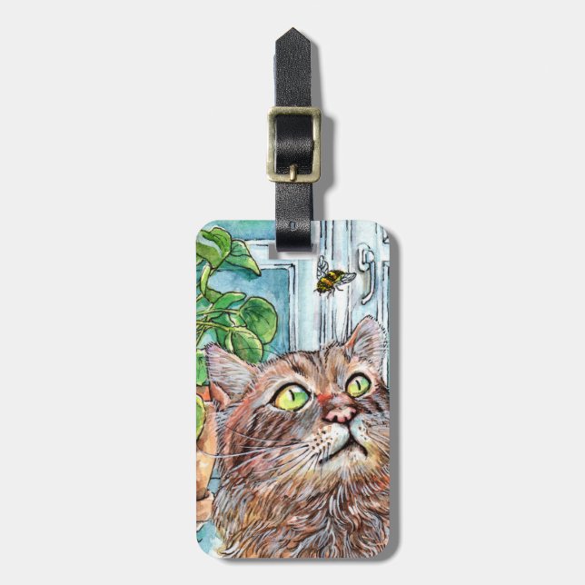 Katze und Biene Gepäckanhänger (Vorderseite vertikal)