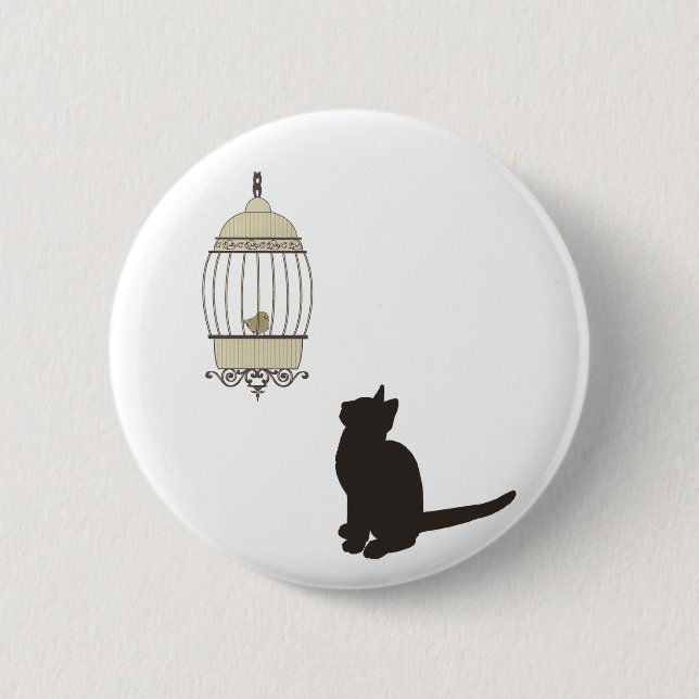 Katze und Birdcage Button (Vorderseite)