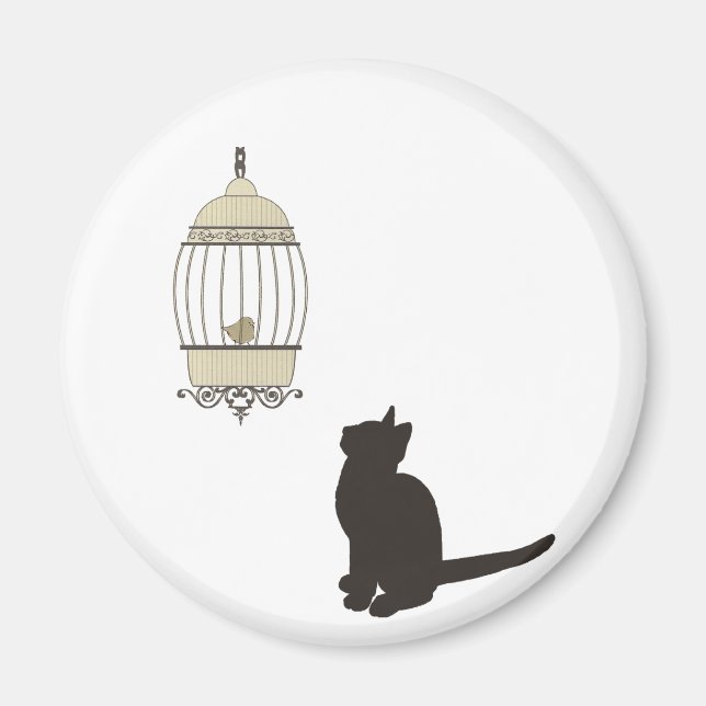 Katze und Birdcage Magnet (Vorne)