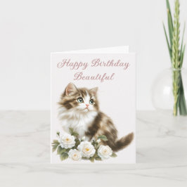 Katze und Blume Happy Birthday Wish Karte
