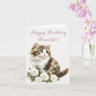 Katze und Blume Happy Birthday Wish Karte