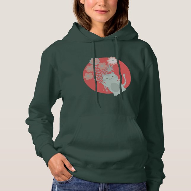 Katze und Blume Hoodie (Vorderseite)