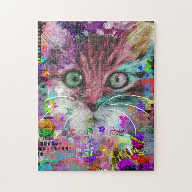 Katze und Blume Jigsaw Puzzle (Vertikal)