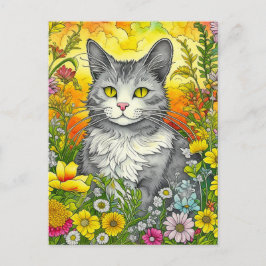 Katze und Blume Postkarte