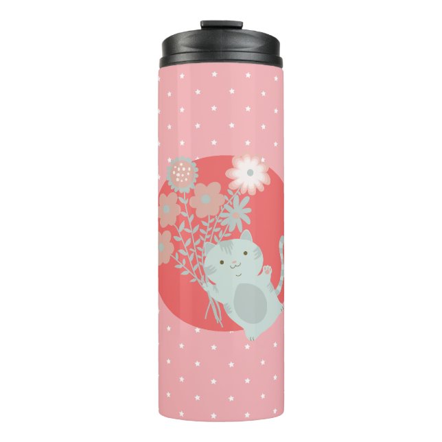 Katze und Blume Thermosbecher (Vorderseite)