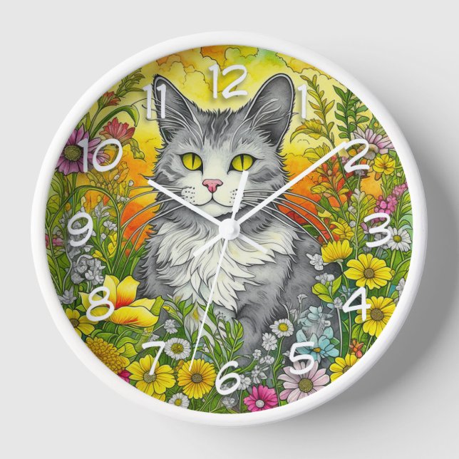 Katze und Blume Uhr (Vorderseite)