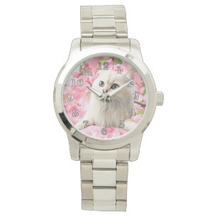 Katze und Blumen Armbanduhr