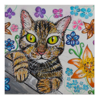 Katze und Blumen Hintergrundplakat Poster