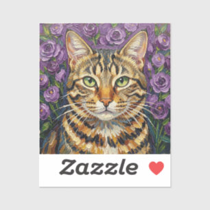Katze und Blumen   Süße künstlerische Graue Tabbyk Aufkleber