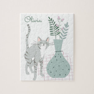 Katze und Boho-Blumen Zeichnung Personalisiert