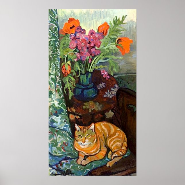 Katze und Bouquet, Suzanne Valadon Poster (Vorne)