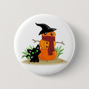 Katze und der Kürbismann-Button Button