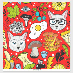 Katze und Ei in Rot Aufkleber