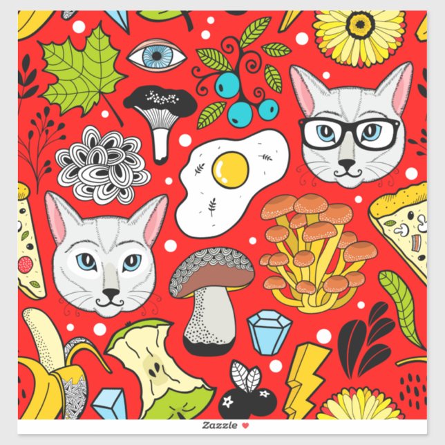 Katze und Ei in Rot Aufkleber (Blatt)