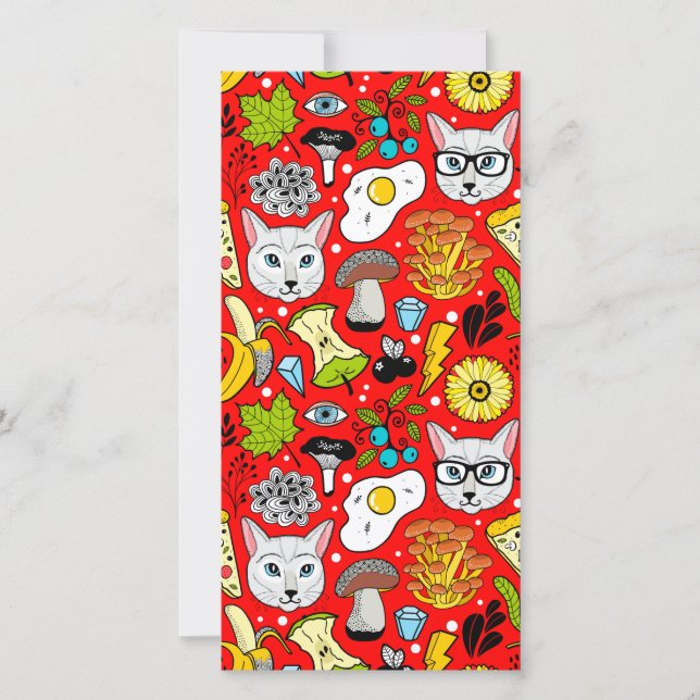Katze und Ei in Rot Dankeskarte (Vorderseite)
