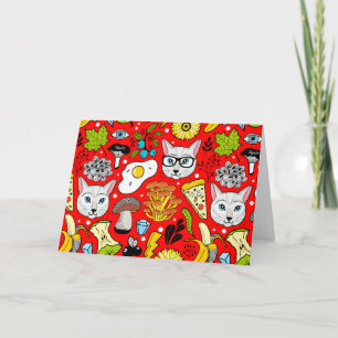 Katze und Ei in Rot Einladung