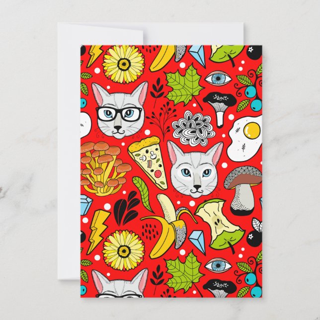 Katze und Ei in Rot Einladung (Vorderseite)