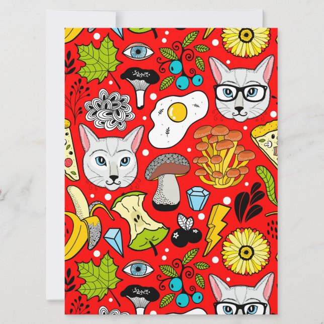 Katze und Ei in Rot Einladung (Vorderseite)
