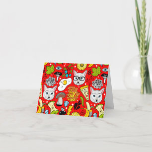 Katze und Ei in Rot Feiertagskarte