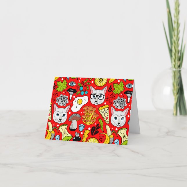 Katze und Ei in Rot Karte (Vorderseite)