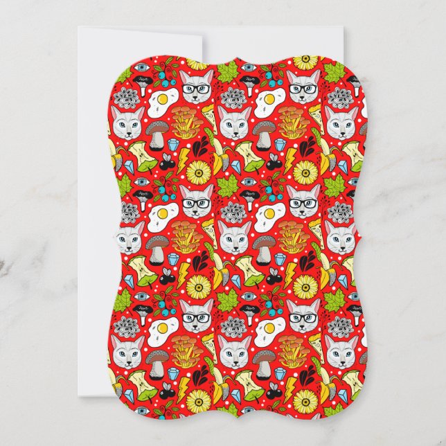 Katze und Ei in Rot Karte (Vorderseite)