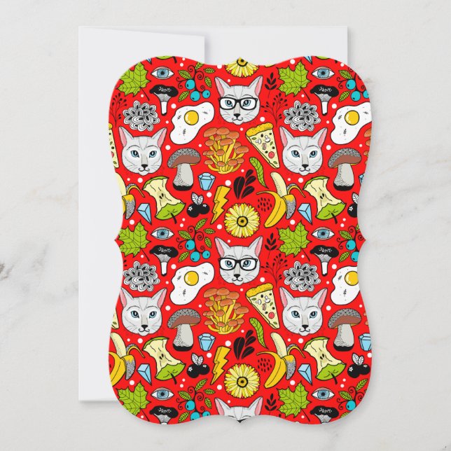 Katze und Ei in Rot Karte (Vorderseite)