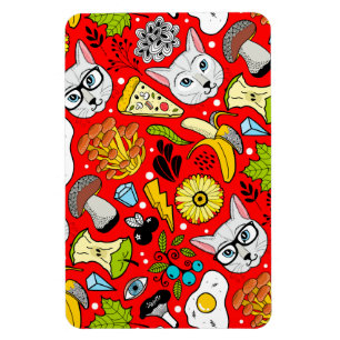 Katze und Ei in Rot Magnet