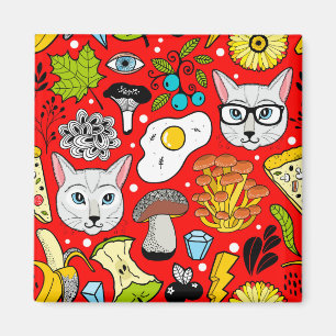 Katze und Ei in Rot Magnet