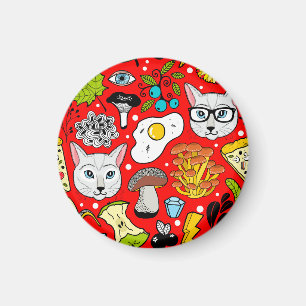 Katze und Ei in Rot Magnet