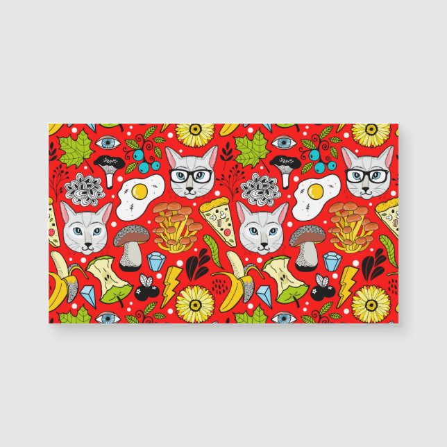 Katze und Ei in Rot Magnetkarte (Vorderseite)