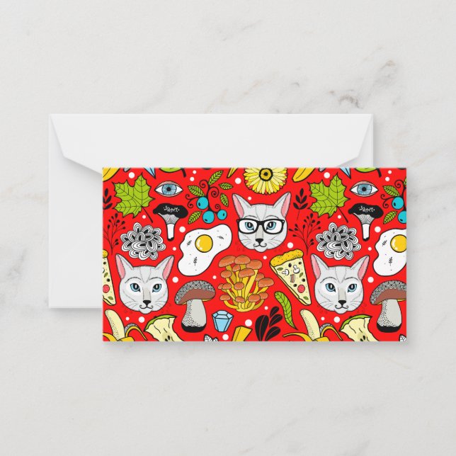 Katze und Ei in Rot Mitteilungskarte (Vorderseite)